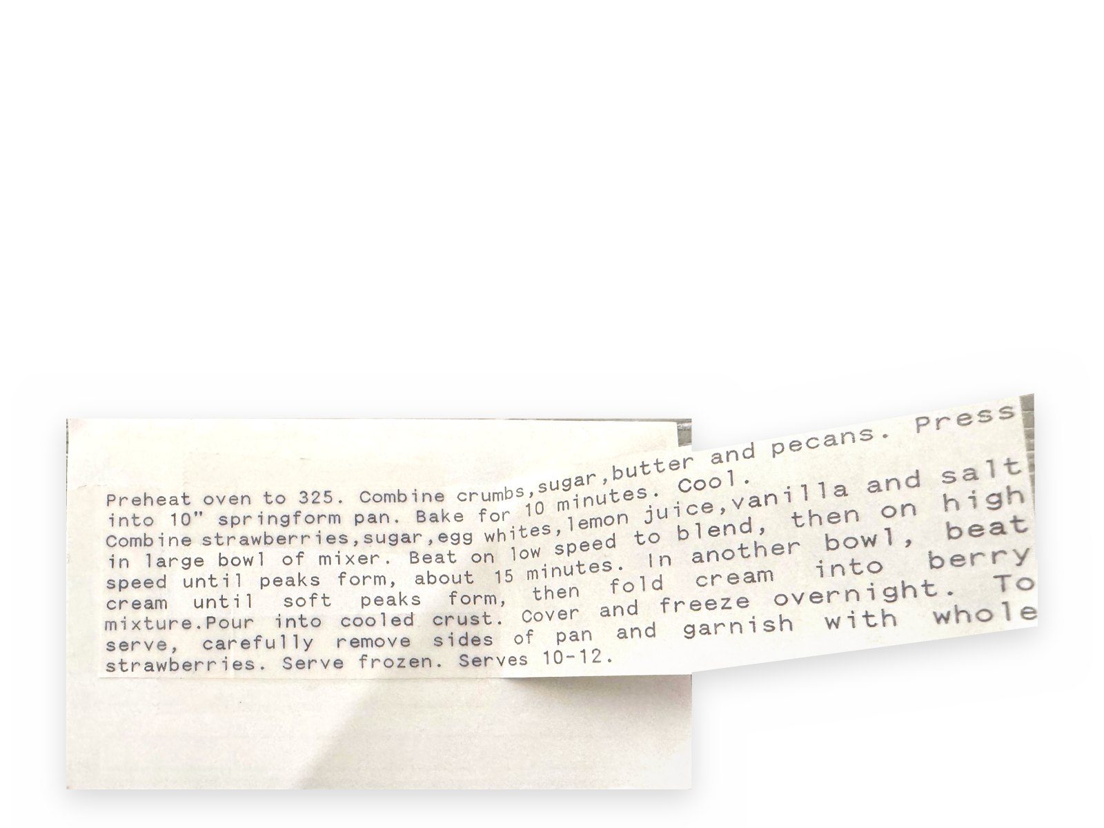 Mom's original card for Frozen Strawberry Meringue, back