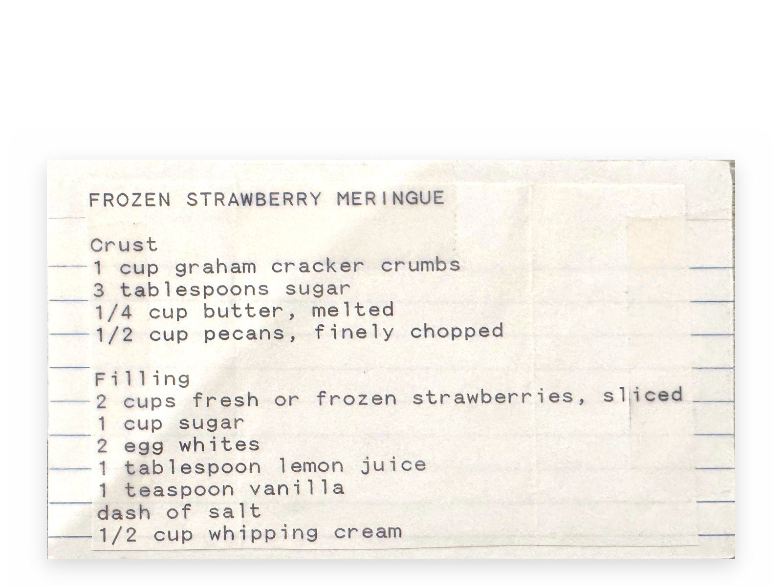 Mom's original card for Frozen Strawberry Meringue, front