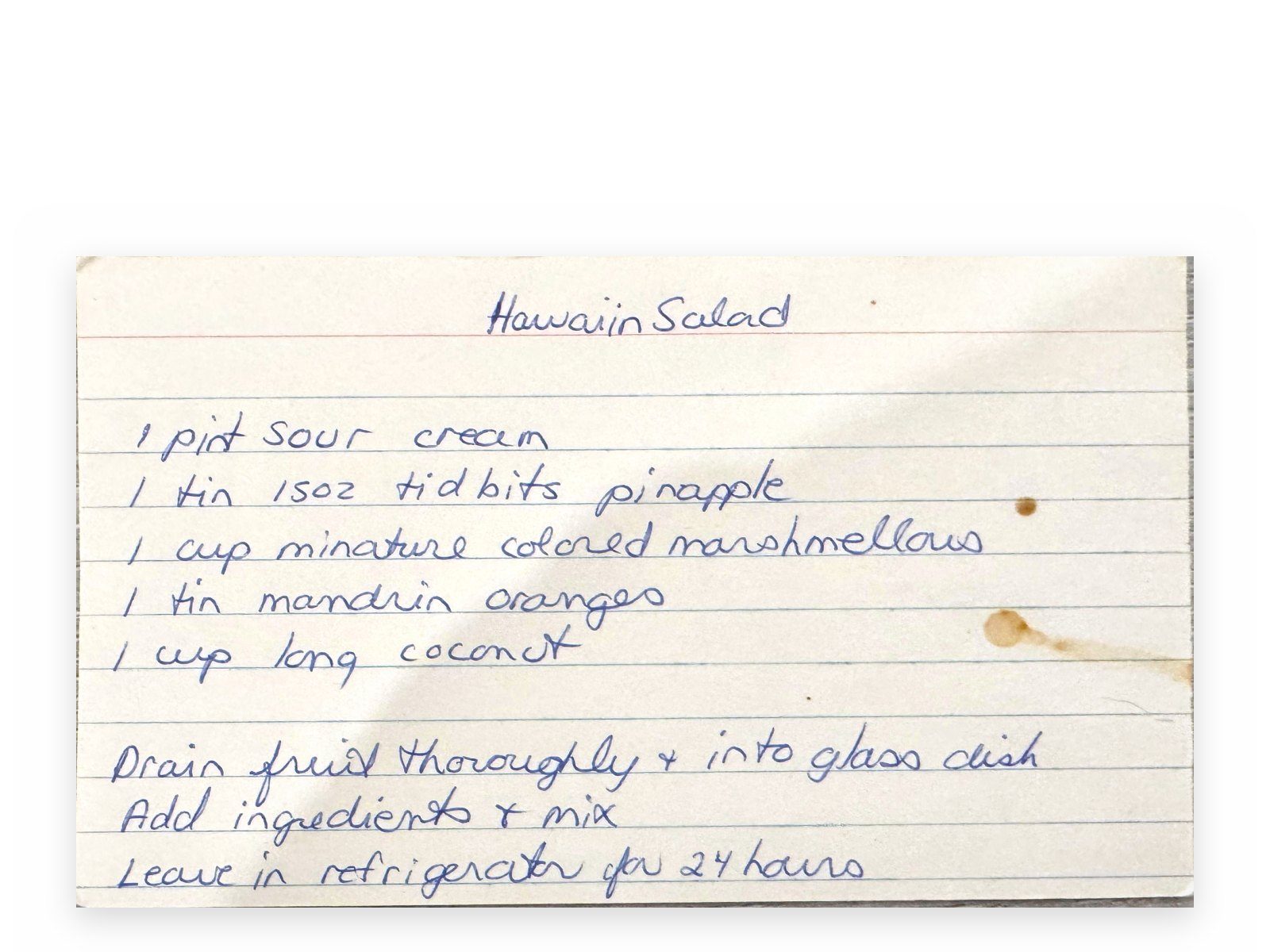 Mom's original card for Hawaiian Salad
