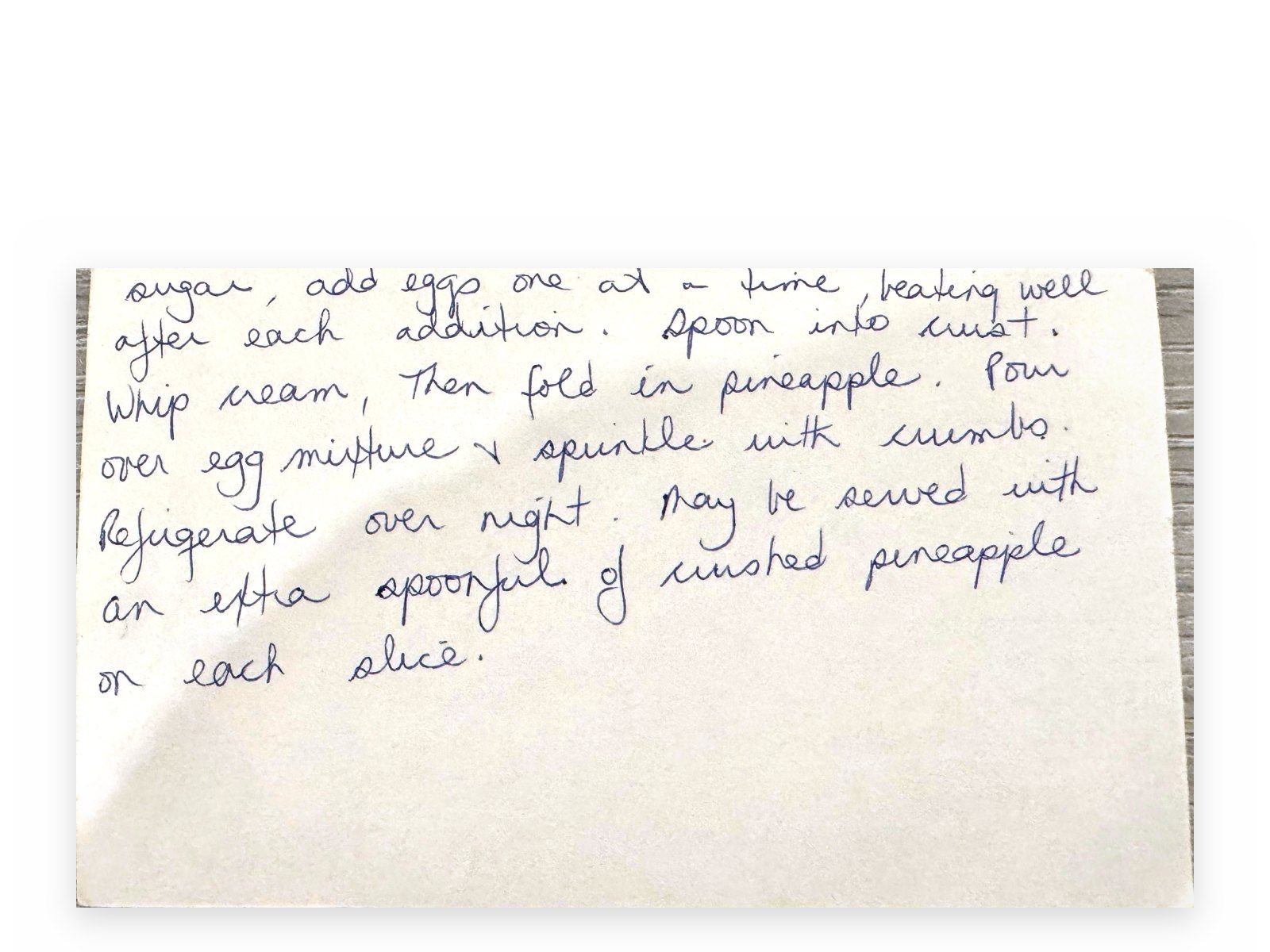 Lindy's original card for Pineapple Delight, back